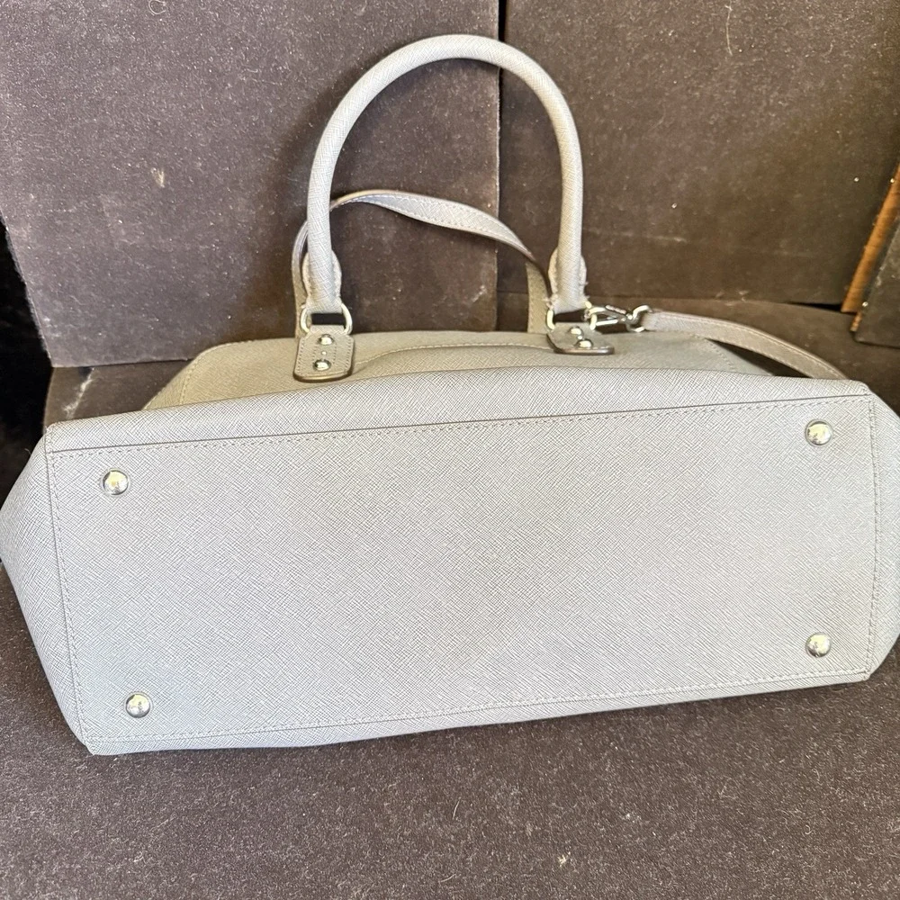 Michael Kors Gray Saffiano PVC Satchel Crossbody Bag MK Charm, MK Handbag